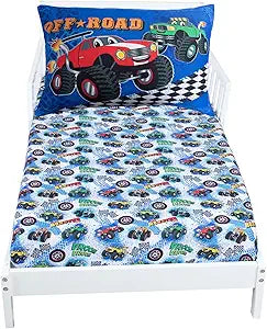 Todays Kids Monster Trucks Bedding Toddler Bed Sheets - 2-Piece Toddler Bed Sets for Boys Crib Size, Fitted Crib Sheet & 20x30 Pillowcase, Soft Breathable & Fade-Resistant Microfiber, Machine Washable