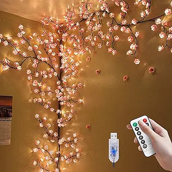 5.91 FT 96 LED Cherry Blossom Lights for Room Wall Decoration,Cherry Blossom Decor,2026 New Dimmable Light-Up Pink Bedroom Decor with Remote Timer,8 Lighting Modes
