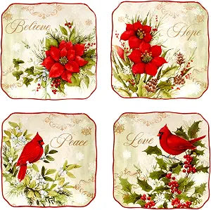Certified International Winter's Medley 5.75" Canape/Luncheon Plates, Small, Multicolor, Set of 4