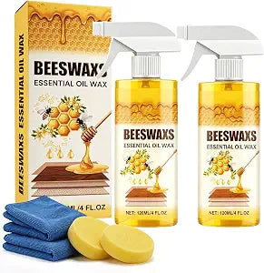 Beeswax Wood Polish Spray, Beeswax Essential Oil Wax, Natural Beeswax Spray, Multi-Purpose Furniture Polish for Living Rooms, Wood Furniture Floors, Wood Care for Shine and Protection (2PCS*120ML)