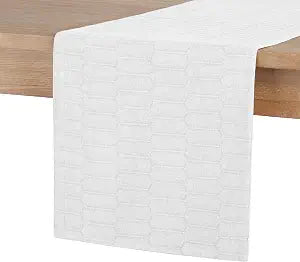 Martha Stewart Honeycomb Modern Farmhouse Reversible Table Runner, White, 15"x72"
