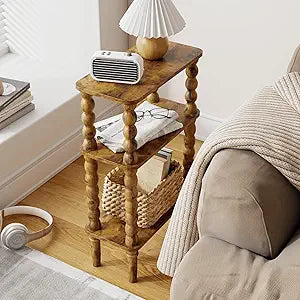 Veegle Side Table, Small End Table with Storage Shelf, 3-Tier Small Coffee Tables for Living Room Bedroom Narrow Spaces(Rustic Brown)