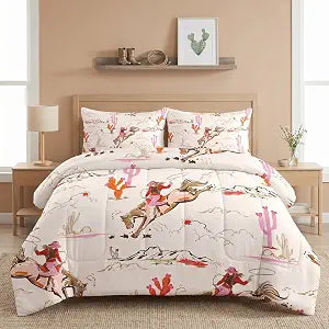 Full Comforter Set, 3 Pieces Western Cowgirl Bedding, All Season