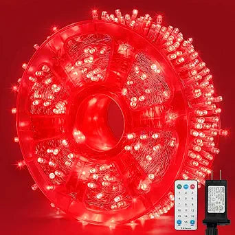 LAMPHOME 165FT 500 LED Red String Lights, 16 Modes Clear Wire Plug in Lights, Waterproof Connectable Twinkle Lights for Outdoor Valentine's Day, Mother's Day, Christmas, Wedding Party Decorations
