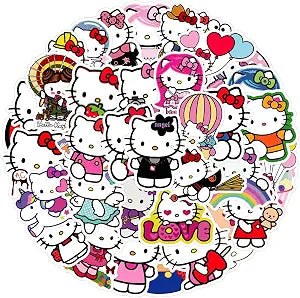 50pcs Hellokitty Stickers for Girl Water Bottle, Cute Sanrio Cartoon Waterproof Vinyl Decal for Teen Adult Kids Phone Computer Notebook Laptop Travel Case Guitar Skateboard Scrapbook