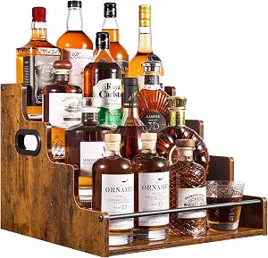 YQBRAO 4-Tier Liquor Bottle Display Shelf, 16-Inch, Rustic Brown