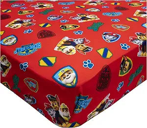 Paw Patrol Sheet Set - Fits Toddler Bed or Crib Mattress - Fitted Sheet and Reversible Pillowcase, Red