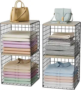 4-Tier Stackable Closet Organizers and Storage, Clothing Cube Shelves