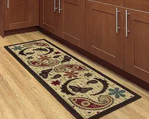 Ottomanson 20" x 59" Paisley Kitchen Rug - Farmhouse Style Non-Slip Mat for Dining, Entryway & Laundry - Durable, Stain-Resistant & Perfect for High-Traffic Areas, Beige