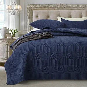 Safonory Navy Quilt King Size - Summer Soft Lightweight Microfiber Archway Stitched Quilted Bedspread - 3 Pieces Coverlet Bedding Set for King Bed(1 Quilt, 2 Shams)