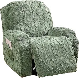 4 Pieces Recliner Chair Covers, Plush Recliner Slipcove, Green, 1 Seat