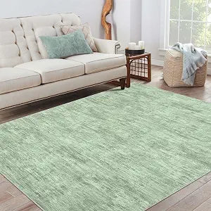 Garvee 5x7 Nursery Rug Washable Living Room Rug with Non Slip Backing, Stain Resistant Non Shedding Modern Solid Floor Cover Foldable Soft Thin Mats for Dining Room, Bedroom, Green