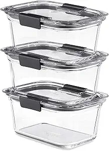 Rubbermaid Brilliance Glass Storage 4.7-Cup Food Containers with Lids Set of 3 Clear