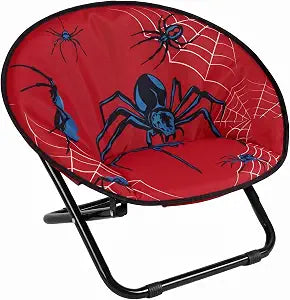 Fumete Spiderweb Folding Saucer Chair with Cushion Portable Foldable Round Metal Camping Saucer Chair Comfortable Collapsible Chairs for Indoor Outdoor Halloween Decor Patio Camping Bedroom