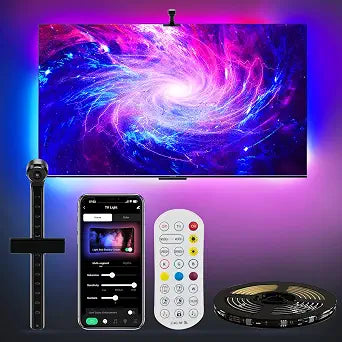CCILAND TV LED Backlight with Camera for 55-65 inch Screens, 14.7Ft LED Strip Lights Sync to Screen & Music, Smart App Control Color Changing TV Lights with for Bedroom