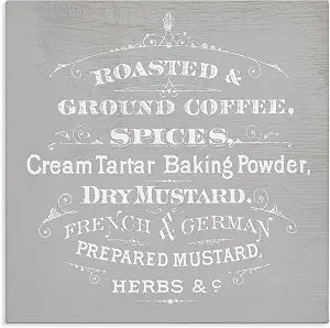 Vintage Kitchen Spices List, 17 x 17 Inch Canvas Wall Art