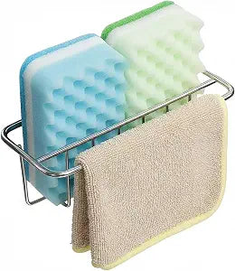 KESOL Adhesive Kitchen Sink Sponge Holder, 2-in-1 Kitchen Sink Caddy Silver