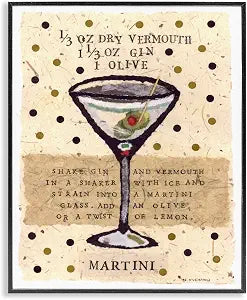Vintage Martini Recipe Kitchen, 16 x 20 Inch Framed Gicle Print