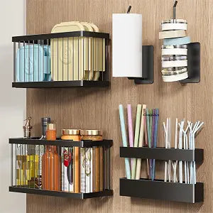 Nieifi Adhesive Cabinet Door Organizer, 5 Pack, Black