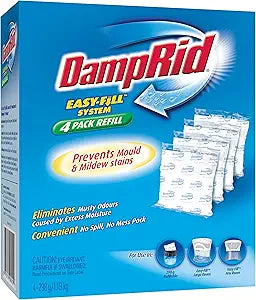 DampRid - Fragrance Free Moisture Absorber 10.5 oz. Easy Fill Refill Packs - 4 count Attracts & Traps Moisture for Fresher, Cleaner Air