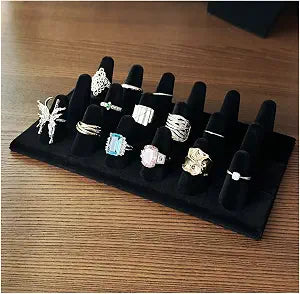 Ring Display Stand, Black Velvet Ring Holder Stand, Jewelry Display for Selling, Ring Organizer for Girls Dresser, 18 Slots