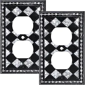Bling Black and Silver Outlet Covers, 1 Gang Midsize, 2-Pack