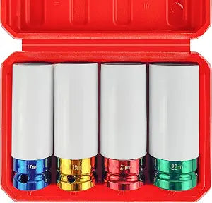 WETT 4Piece 1/2" Drive Lug Nut Socket Set, Thin Wall Deep Impact Socket