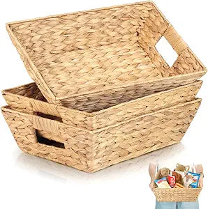 Set of 3 Snack Baskets, Water Hyacinth Basket,Wicker Snack Basket Organizer