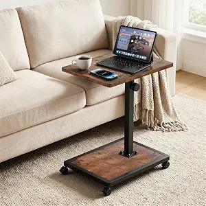 Aduanbang C Table End Table with Adjustable Height, 360 Swivel TV Tray for Small Spaces, C Shaped Side Table for Sofa, Bed, and Chair (Brown)