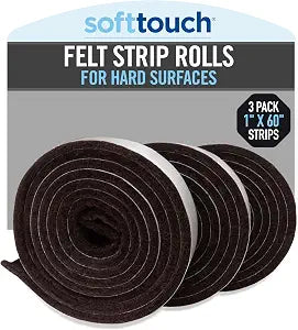 SoftTouch 1" x 60" Roll of Heavy-Duty Furniture Slider Felt Strips for Hard Surfaces, Adhesive Felt Tape Roll Furniture Moving Pads for Beds, Sofas, Dressers, Brown