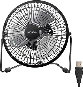 Fanspex 6" Small USB Desk Fan for Home Office Bedroom Desktop, Black