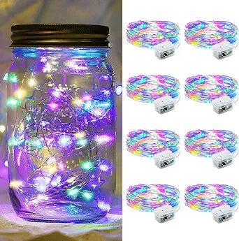 8 Pack Fairy Lights 7Ft 20 LED Twinkle String Lights 3 Modes Battery Operated Waterproof Firefly Starry for Mason Jar Party Wedding Easter Valentines Day Table Centerpieces,Rainbow-Pastel