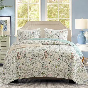 Quilt Set Twin Floral 2 Pieces Soft Lightweight Microfiber Bedspread Twin Quilt Bedding Set Garden Style Floral Printed Quilt Set 1 Quilt and 1 Pillow Sham for All Season