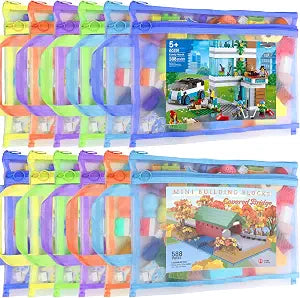 YOPCDJ 12 Pack Mesh Zipper Pouch Bags, Double-Layer Nylon Puzzle Bags, Breathable See Through Zipper Pouch with Handle for Classroom Organization and Storage, Board Game Storage