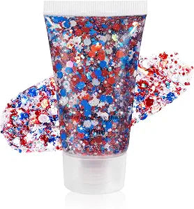 Mysense Red White Blue Face Hair Body Glitter Gel,4th of July Outfits for Women Kids,Fourth of July Accessories,Patriotic USA Flag Makeup for Independence Day 250 Anniversary Memorial Day Veterans Day
