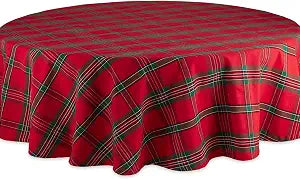DII Farmhouse Christmas Plaid Dining Table & Kitchen Dcor, Holiday Tablecloth, 70" Round, Red & Green