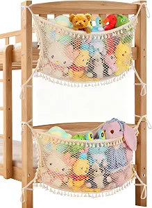 2 Pack Stuffed Animal Storage Net, Large Bedside Toy Organizer Net, Cotton Plushie Toy Storage Hammock with Tether for Stuffed Animals Playroom Organization