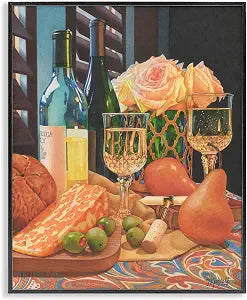 Romantic Wine Cheese Still Life, 16 x 20 Inch Framed Gicle Print