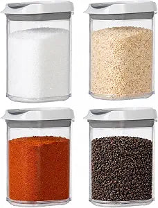 Felli Shake N Stor Spice Jars with Shaker Lid + Dispensing Spout + Leveler ALL IN ONE Storage Mini Container Kitchen Pantry Cabinet Organizer Seasoning Salt and Pepper Holder(0.4qt, 4PC Set)