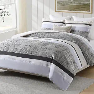 Finlonte Luxury King Comforter Set - Cotton Striped King Size Comforter, Patchwork Texture Weave Quilted Modern Grey Comforter for All Season, Fluffy Cloud Soft Bedding, 3 Pieces, 104"x90"