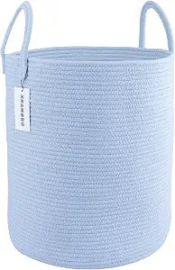 XUANGUO Cotton Rope Laundry Basket Hamper for Clothes, light blue