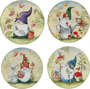 Certified International Garden Gnomes 9" Salad/Dessert Plates, Multicolor, Medium, Set of 4