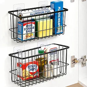 2 Pack Cabinet Door Organizer, Adhesive Wall Mounted Storage Basket