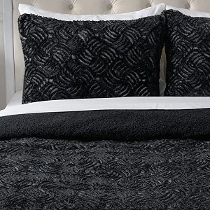 Mellanni Fluffy Duvet Cover Set - Cozy Faux Fur Bedding - Warm and Fuzzy Bed Set for Winter - Ultra-Soft Duvet for Cold Nights (Queen, Black)