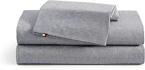 Tommy Hilfiger - Twin XL Sheet Set, Cotton Chambray Bedding with Matching Pillowcase, Lightweight Weave, Subtle Textured Bed Sheets (Navy)