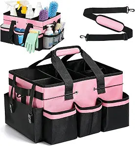 Wearable Large Cleaning Caddy Bag with Dividers, Household Cleaning Caddy for Cleaning Supplies Organizer Car Wash, Cleaner Tote Detailing Bag with Shoulder Strap and Handles for Housekeeper Storage