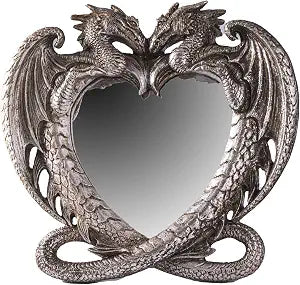 Pacific Trading Gothic Heart Shaped Dragon Mirror, Collectible Medieval Home Accent Dcor Resin Piece for Wall or Tabletop Shelf, 6.3 x 5.91 Inches