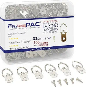 D Ring Picture Hangers with Screws - 100 Pack - Bulk D Rings - Pro Quality Hangers - Picture Hanging Solutions