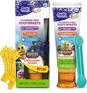 GuruNanda Kids Toothpaste, Strawberry Mango, SLS & Fluoride Free, 4.2 oz