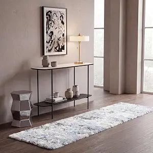 SAFAVIEH Lindsay Shag Collection Runner Rug - 2'2" x 8', Grey & Blue Ivory, Modern Design, Plush 1.8-inch Thick, Ideal for High Traffic Areas in Living Room, Bedroom, Dining Room (LNS556F-28)